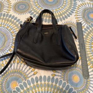 Fossil Black Leather Women's Satchel Handbag with Detachable Shoulder Strap NWOT